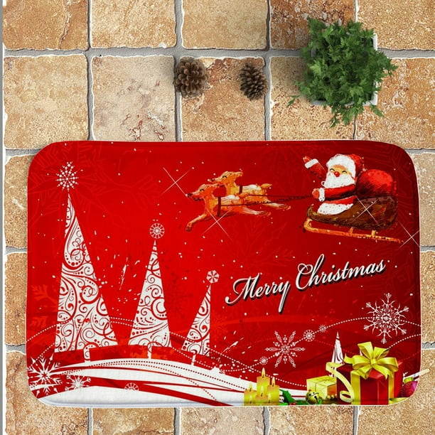 40x120cm Santa Claus Door Mat Merry Christmas Welcome Sign Carpet Non-Slip Christmas Doormat Indoor Outdoor Autumn Fall Greeting Front Porch Rug